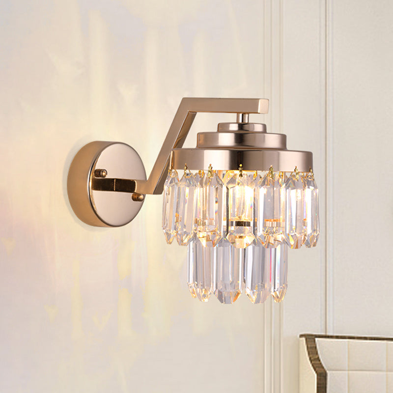 Lisslune | Three-Sided Crystal Rod Gold Wall Light 2 Levels Single Bulb Postmodern Wall Mount Lighting Fixtures