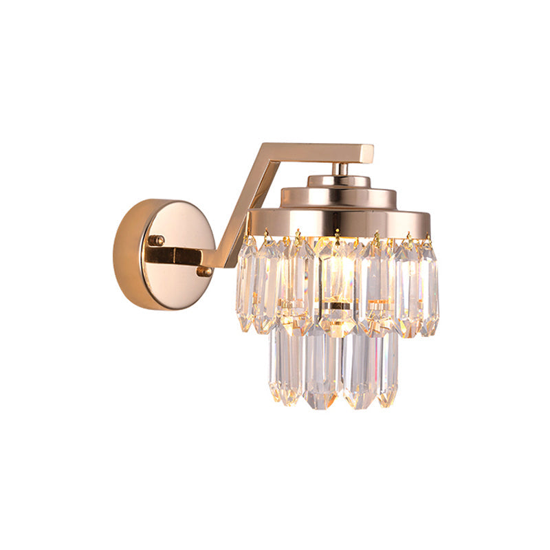 Lisslune | Three-Sided Crystal Rod Gold Wall Light 2 Levels Single Bulb Postmodern Wall Mount Lighting Fixtures