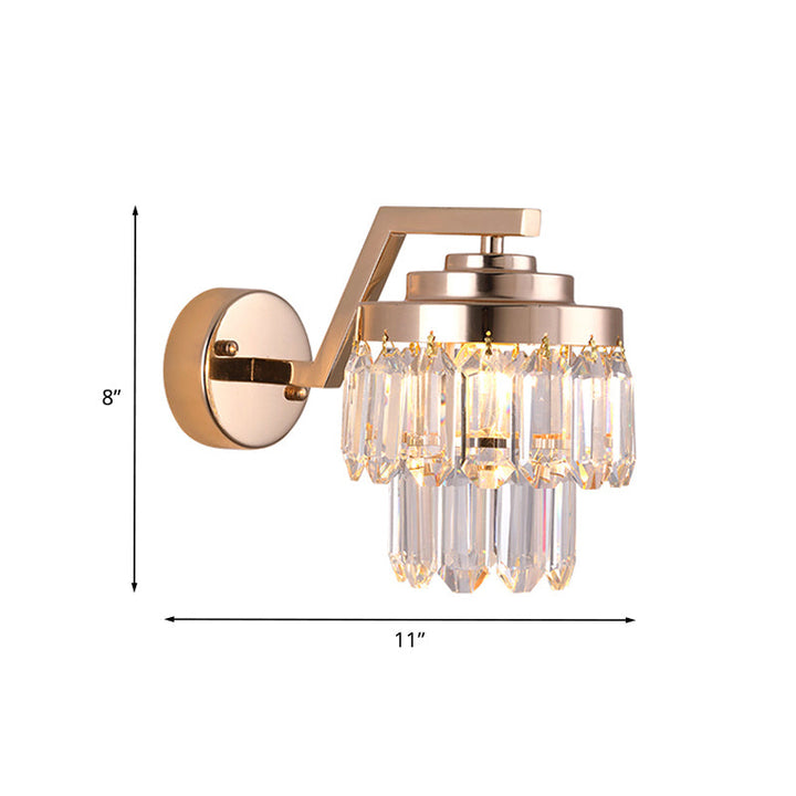 Lisslune | Three-Sided Crystal Rod Gold Wall Light 2 Levels Single Bulb Postmodern Wall Mount Lighting Fixtures
