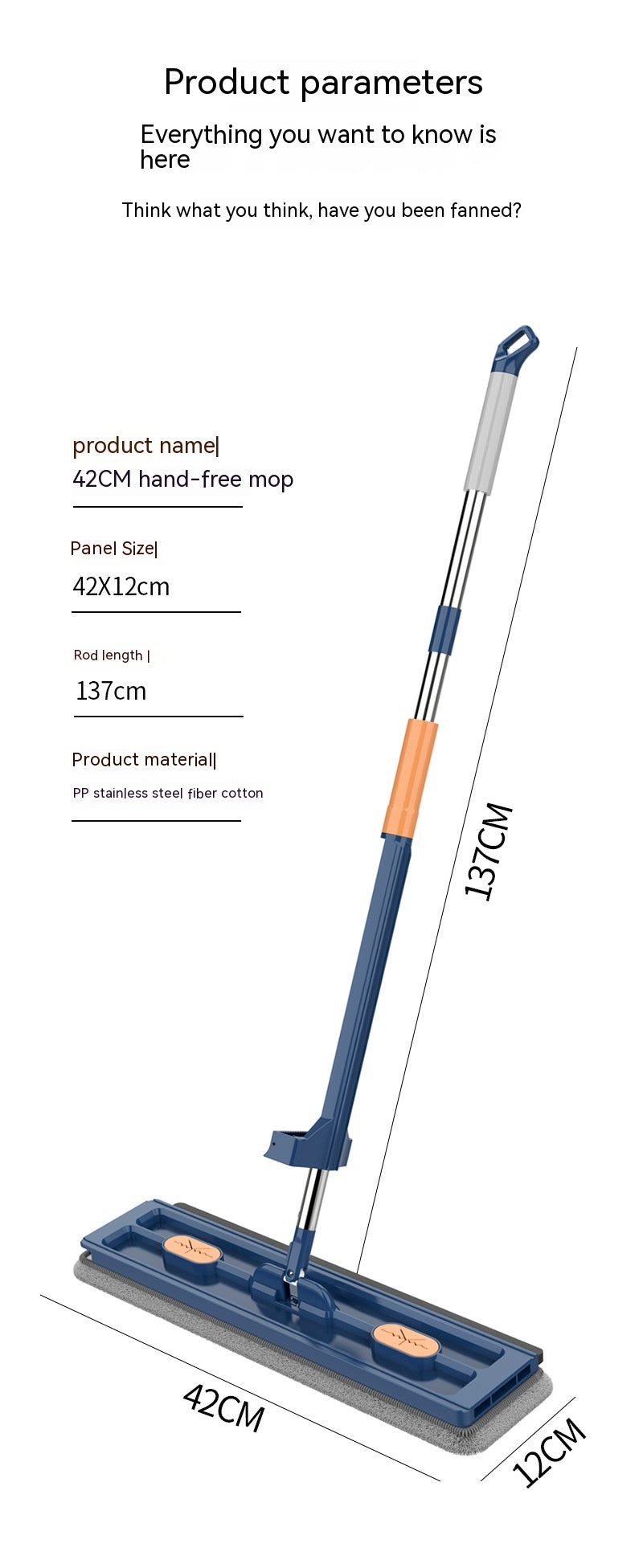 Lisslune | EasyClean | Large Flat Mop 2023 | Stainless Steel Rod