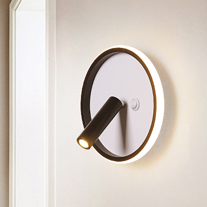 Lisslune | Contemporary Circle/Square/Ellipse Wall Light Metal LED Nightstand Lighting in Black, White/Warm Light