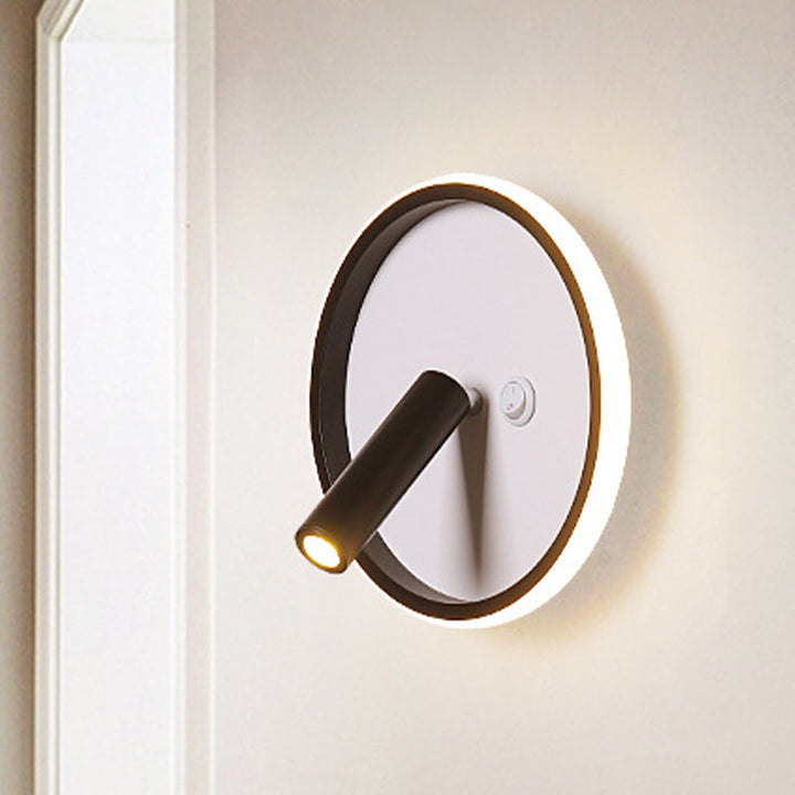 Lisslune | Contemporary Circle/Square/Ellipse Wall Light Metal LED Nightstand Lighting in Black, White/Warm Light