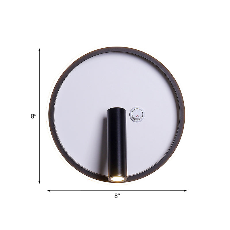 Lisslune | Contemporary Circle/Square/Ellipse Wall Light Metal LED Nightstand Lighting in Black, White/Warm Light
