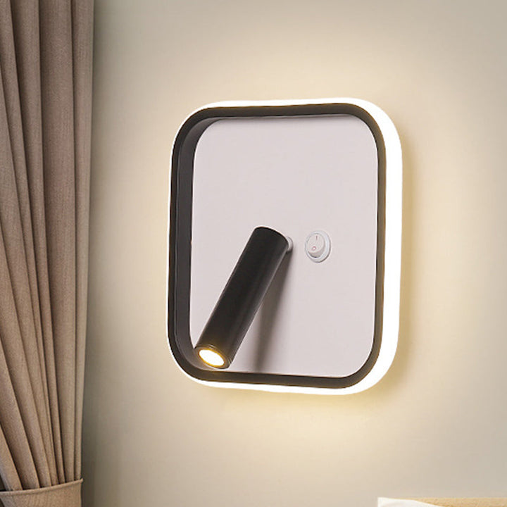 Lisslune | Contemporary Circle/Square/Ellipse Wall Light Metal LED Nightstand Lighting in Black, White/Warm Light