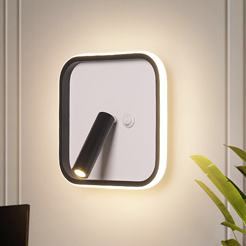 Lisslune | Contemporary Circle/Square/Ellipse Wall Light Metal LED Nightstand Lighting in Black, White/Warm Light