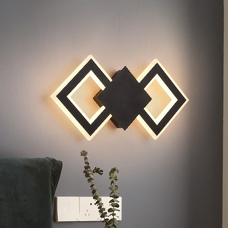 Lisslune | Black/White Rhombus Wall Lighting Idea Nordic LED Metal Wall Lamp for Bedroom, White/Warm Light