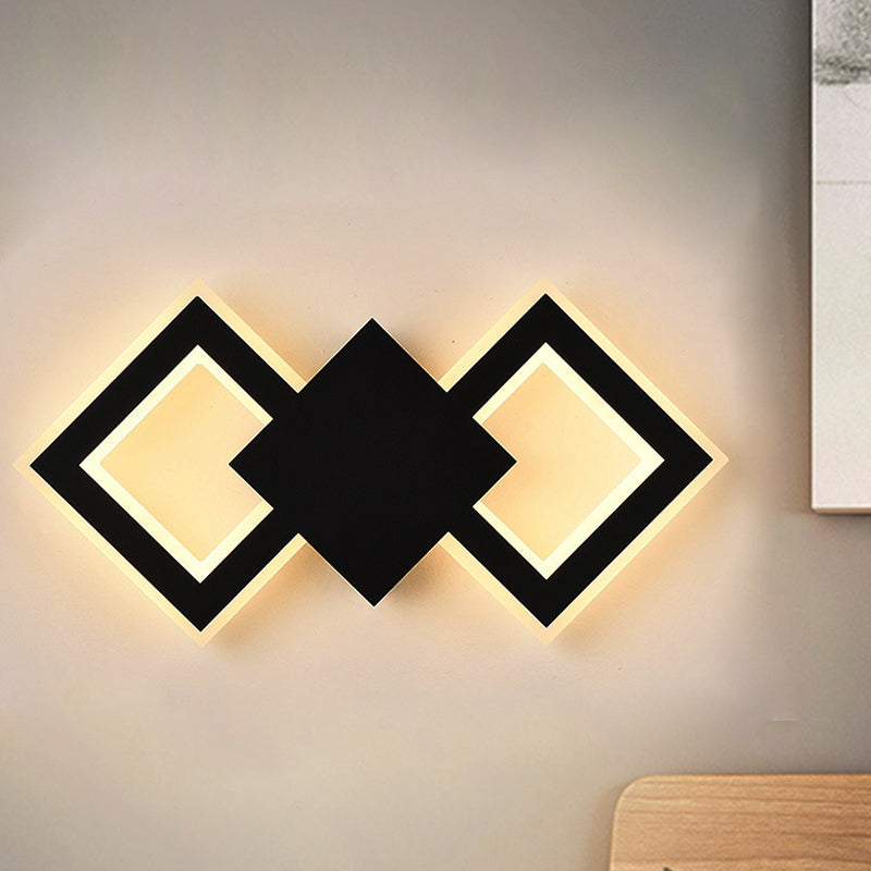 Lisslune | Black/White Rhombus Wall Lighting Idea Nordic LED Metal Wall Lamp for Bedroom, White/Warm Light