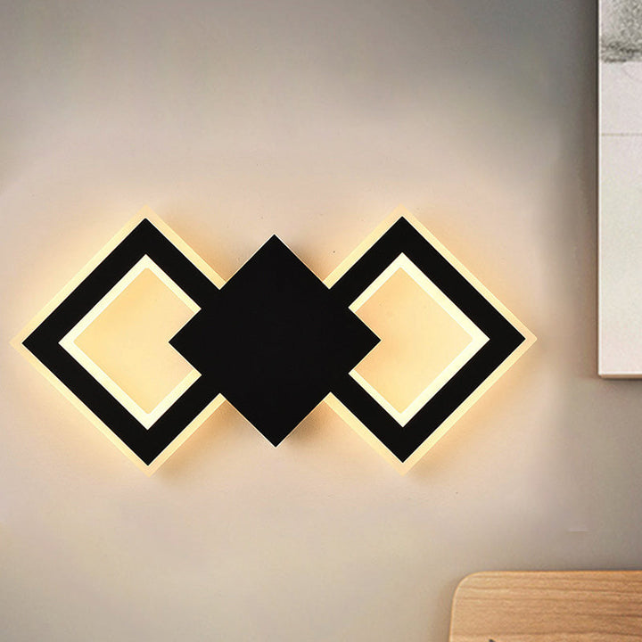 Lisslune | Black/White Rhombus Wall Lighting Idea Nordic LED Metal Wall Lamp for Bedroom, White/Warm Light