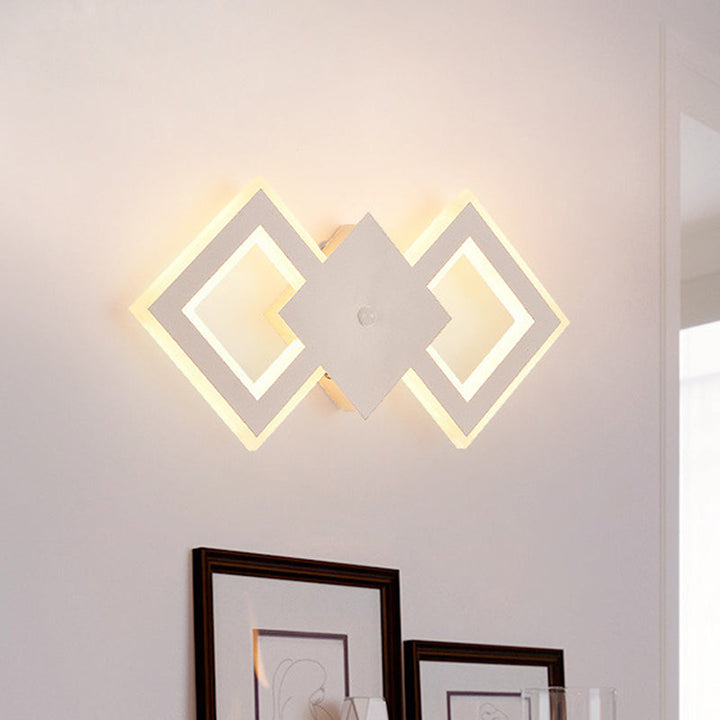 Lisslune | Black/White Rhombus Wall Lighting Idea Nordic LED Metal Wall Lamp for Bedroom, White/Warm Light
