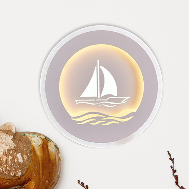 Lisslune | Simplicity Circle Wall Light with Sailboat/Tree Pattern Acrylic Study Room LED Wall Lighting Fixture in White