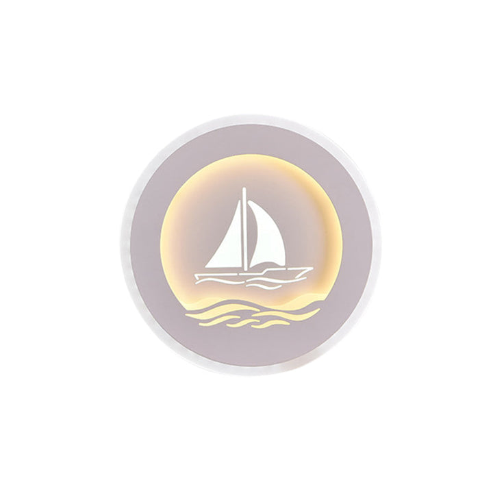 Lisslune | Simplicity Circle Wall Light with Sailboat/Tree Pattern Acrylic Study Room LED Wall Lighting Fixture in White