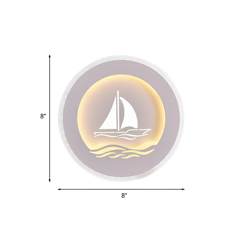 Lisslune | Simplicity Circle Wall Light with Sailboat/Tree Pattern Acrylic Study Room LED Wall Lighting Fixture in White
