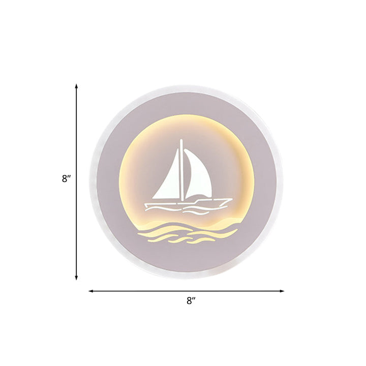 Lisslune | Simplicity Circle Wall Light with Sailboat/Tree Pattern Acrylic Study Room LED Wall Lighting Fixture in White