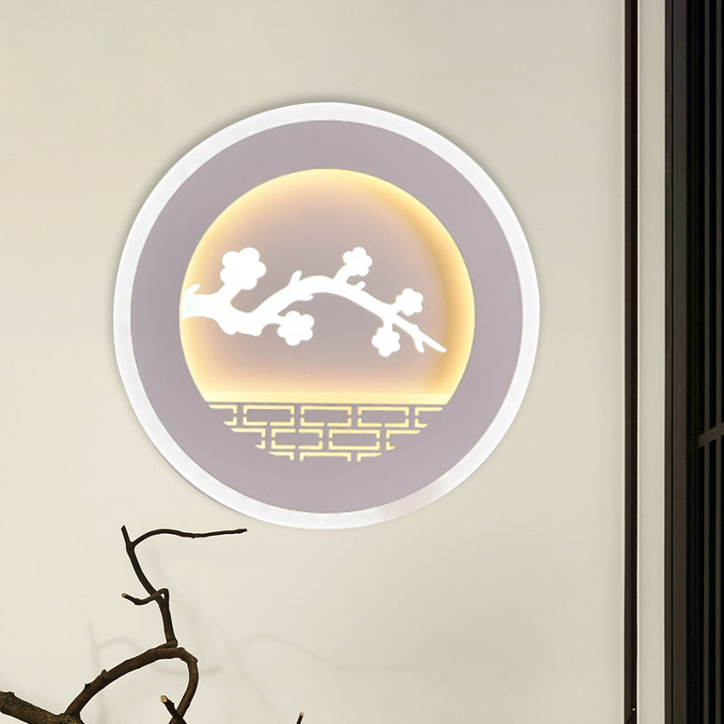 Lisslune | Simplicity Circle Wall Light with Sailboat/Tree Pattern Acrylic Study Room LED Wall Lighting Fixture in White