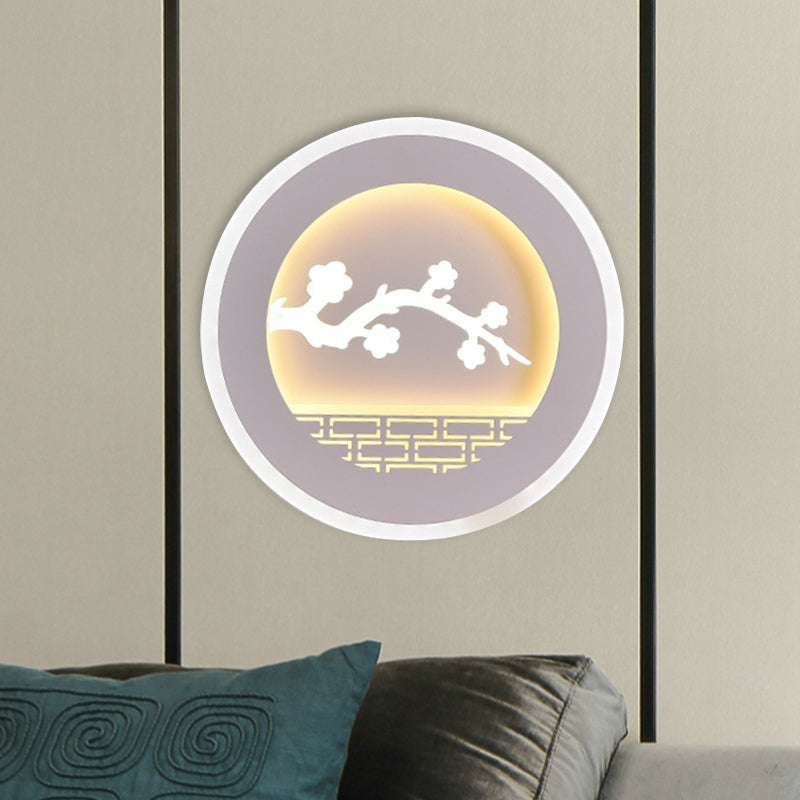 Lisslune | Simplicity Circle Wall Light with Sailboat/Tree Pattern Acrylic Study Room LED Wall Lighting Fixture in White