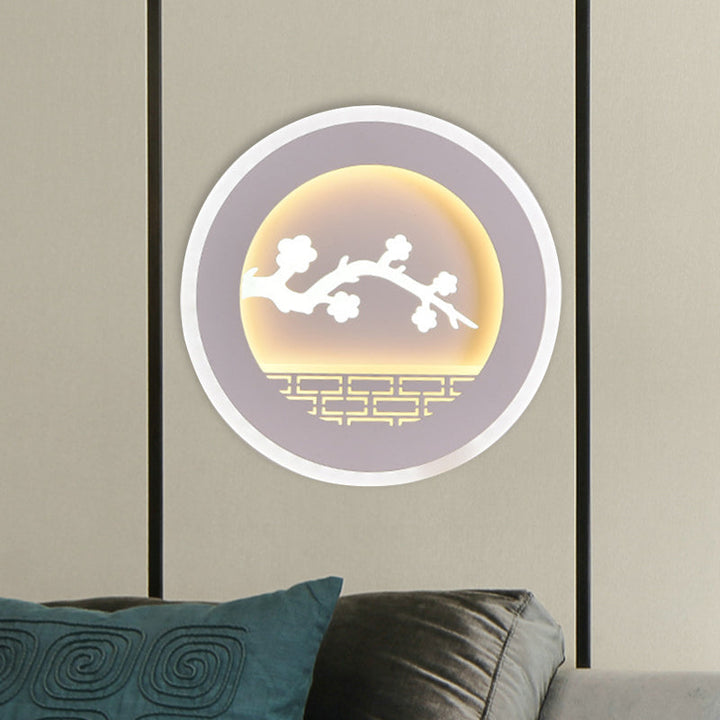 Lisslune | Simplicity Circle Wall Light with Sailboat/Tree Pattern Acrylic Study Room LED Wall Lighting Fixture in White