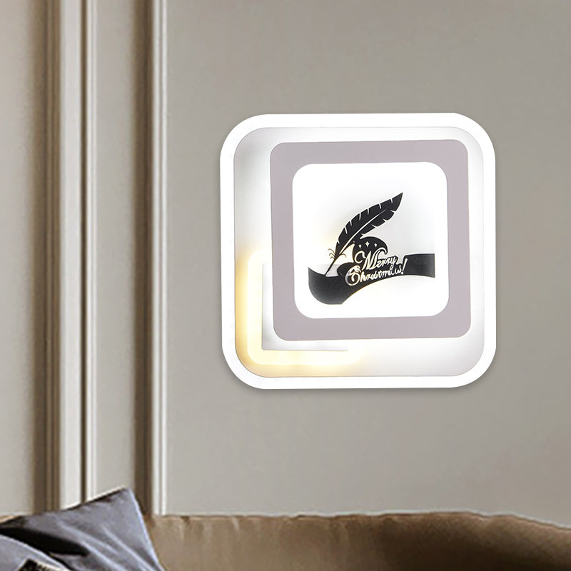 Lisslune | Acrylic Square Wall Light Simplicity LED White Wall Lamp with Deer/Feather Pattern for Living Room