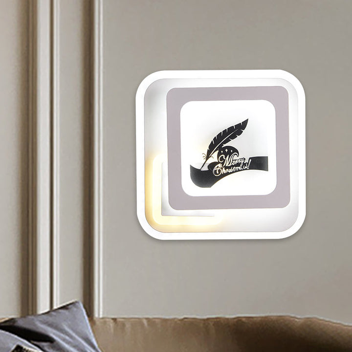 Lisslune | Acrylic Square Wall Light Simplicity LED White Wall Lamp with Deer/Feather Pattern for Living Room