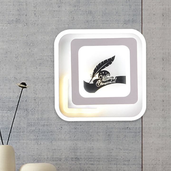 Lisslune | Acrylic Square Wall Light Simplicity LED White Wall Lamp with Deer/Feather Pattern for Living Room