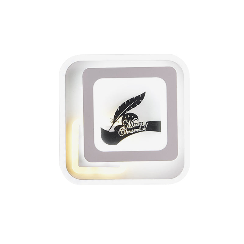 Lisslune | Acrylic Square Wall Light Simplicity LED White Wall Lamp with Deer/Feather Pattern for Living Room
