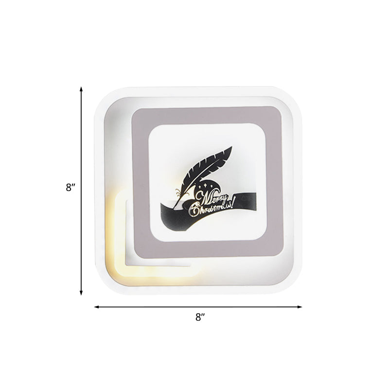 Lisslune | Acrylic Square Wall Light Simplicity LED White Wall Lamp with Deer/Feather Pattern for Living Room