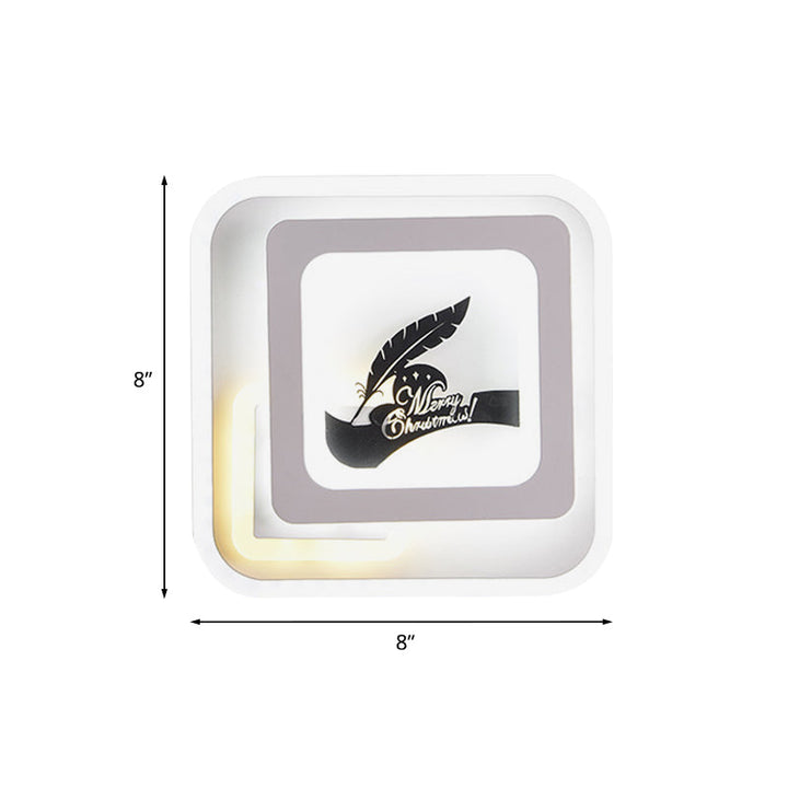 Lisslune | Acrylic Square Wall Light Simplicity LED White Wall Lamp with Deer/Feather Pattern for Living Room