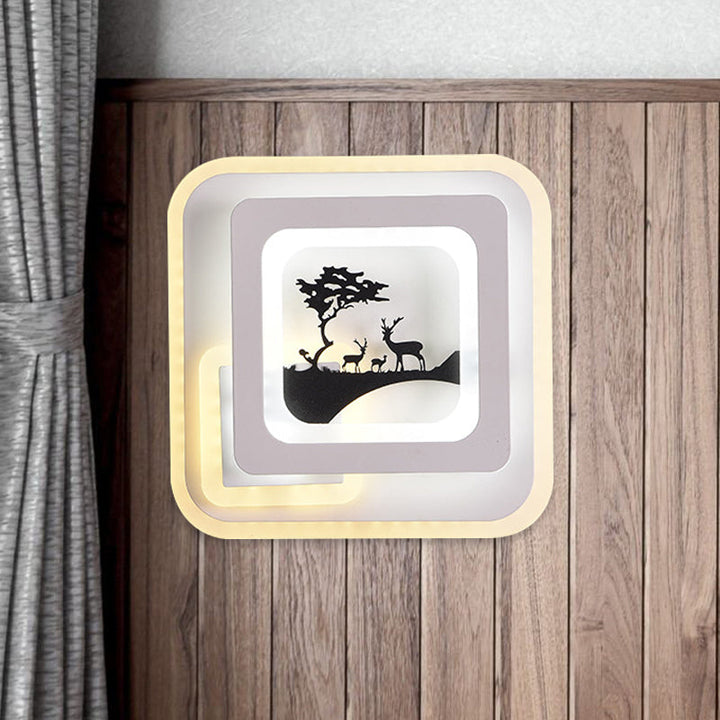Lisslune | Acrylic Square Wall Light Simplicity LED White Wall Lamp with Deer/Feather Pattern for Living Room