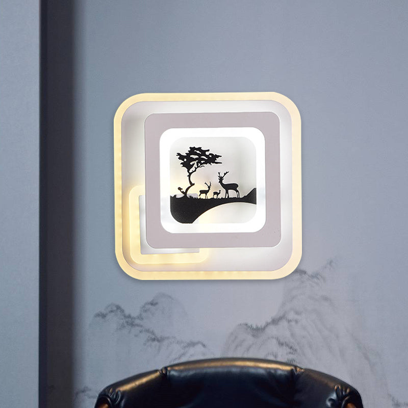 Lisslune | Acrylic Square Wall Light Simplicity LED White Wall Lamp with Deer/Feather Pattern for Living Room