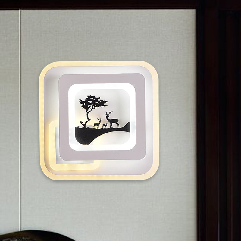 Lisslune | Acrylic Square Wall Light Simplicity LED White Wall Lamp with Deer/Feather Pattern for Living Room