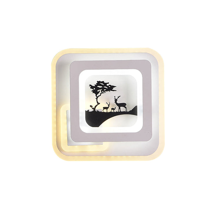 Lisslune | Acrylic Square Wall Light Simplicity LED White Wall Lamp with Deer/Feather Pattern for Living Room
