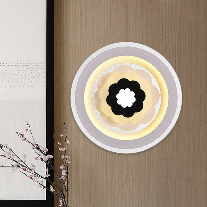 Lisslune | Acrylic Round Wall Lamp Fixture Modern LED White Wall Mount Light for Nightstand