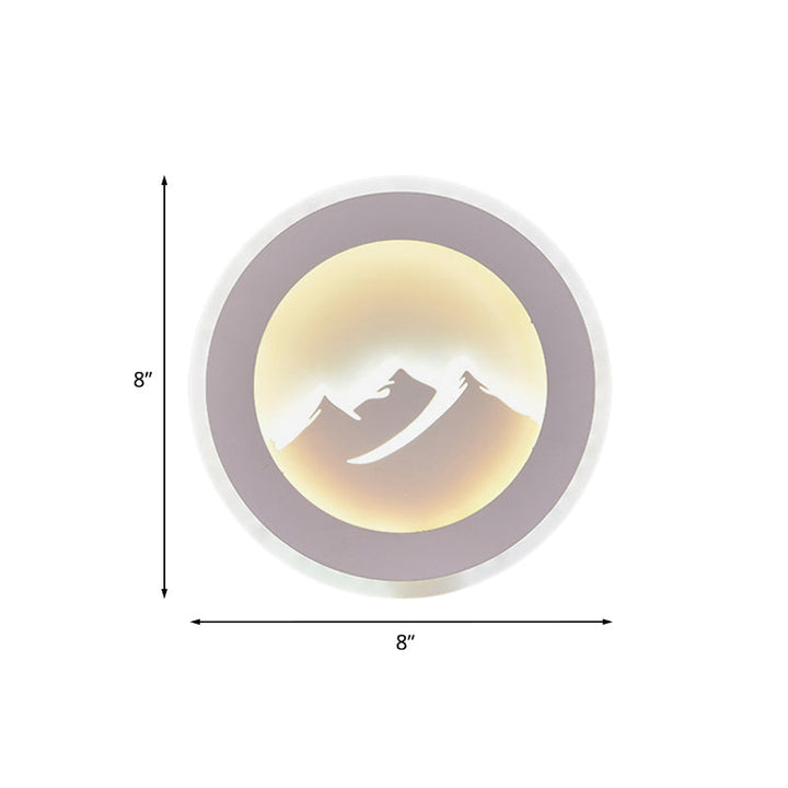 Lisslune | Modern Round Wall Light Lamp Acrylic LED Bedroom Wall Lamp with Mountain Pattern in White