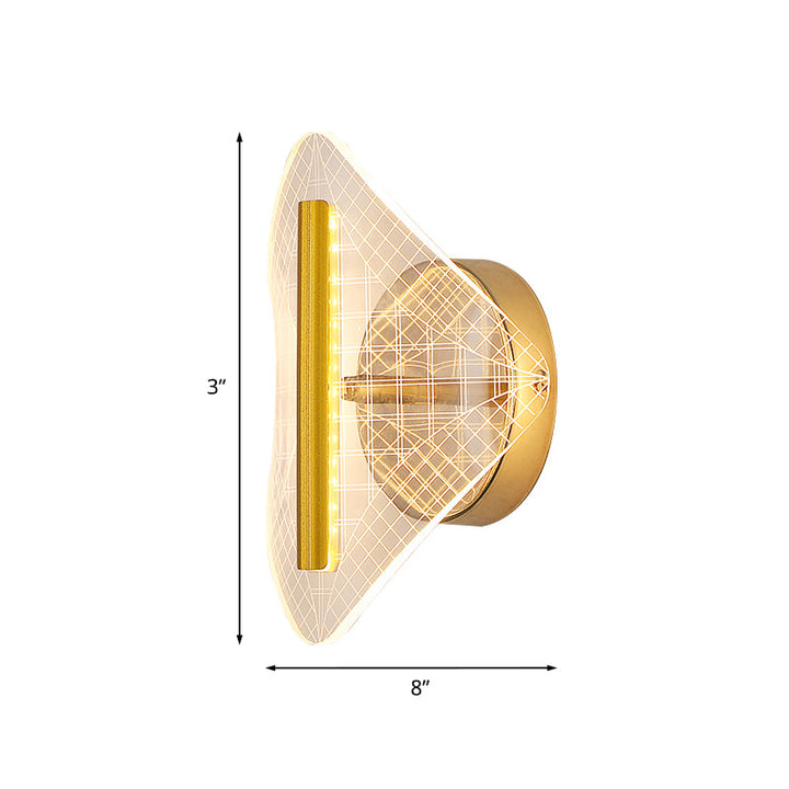 Lisslune | Metallic geometric wall lamp minimalist LED golden wall lighting idea in white/warm light for the living room