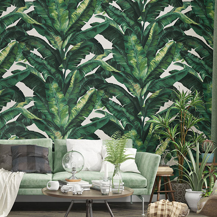 Lisslune | Tropical Banana Leaf Wall Covering for Accent Wall Contemporary Wallpaper, 33'