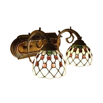 Lisslune | Tiffany Lattice Bowl Wall Lamp Art Glass 2 Lamps White Wall Light with Curved Arm for Hallway