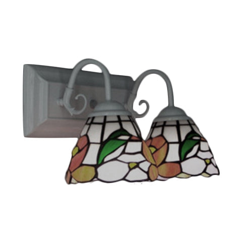 Lisslune | Stained Glass Peony Wall Lighting Tiffany 2 Heads Orange Wall Lamp with Curved Arm