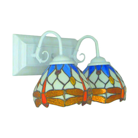 Lisslune | Tiffany Brown Wall Lamp with Dragonfly Pattern 2 Bulbs Stained Glass Wall Light for Dining Room