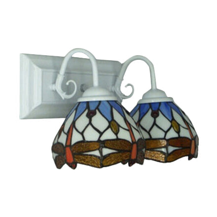 Lisslune | Tiffany Brown Wall Lamp with Dragonfly Pattern 2 Bulbs Stained Glass Wall Light for Dining Room