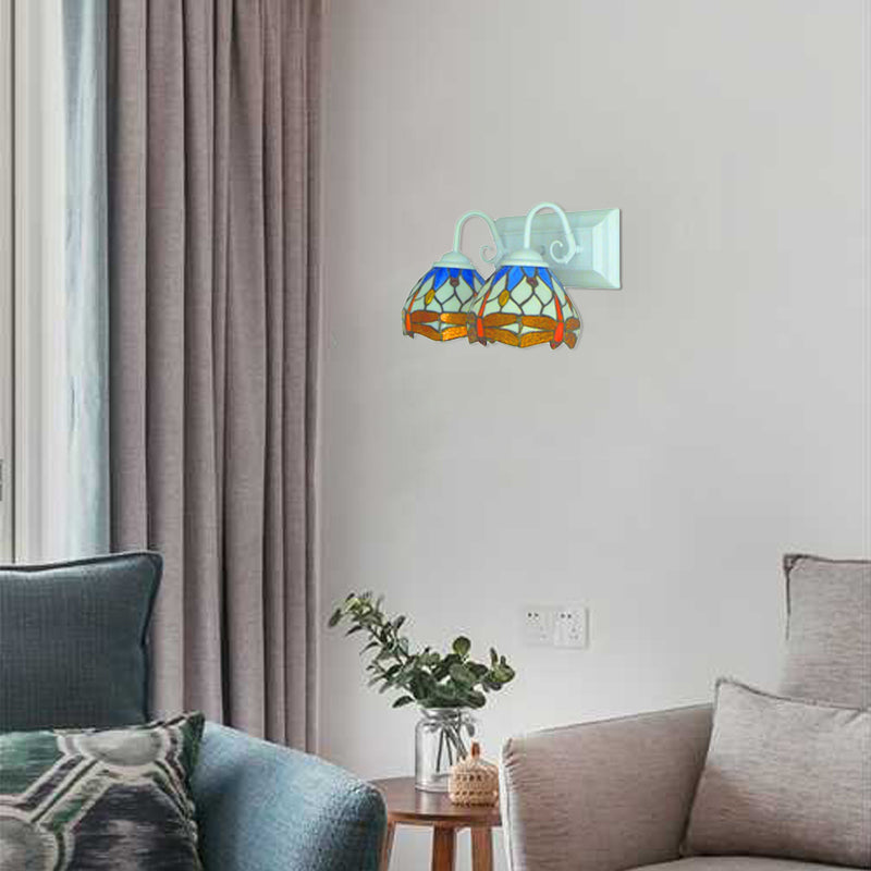 Lisslune | Tiffany Brown Wall Lamp with Dragonfly Pattern 2 Bulbs Stained Glass Wall Light for Dining Room