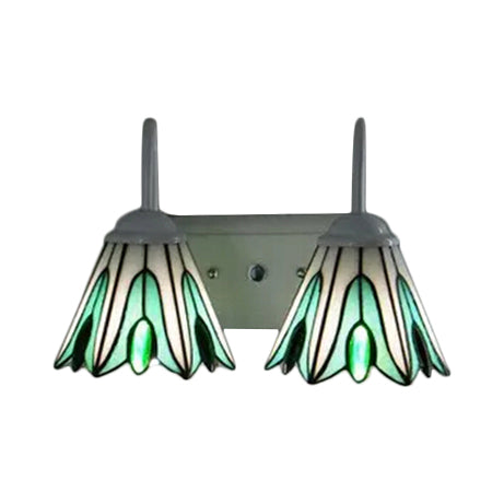 Lisslune | 2 Lights Flowers Wall Mounted Light Tiffany Green Glass Wall Lamp for Living Room