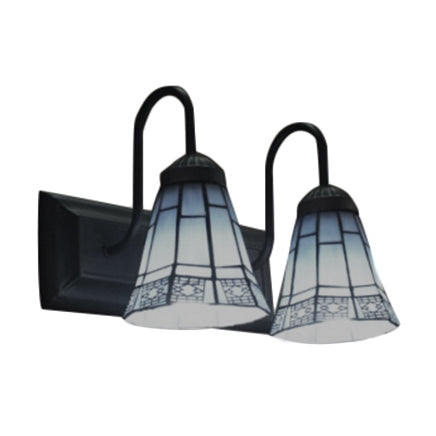 Lisslune | 2 Head Living Room Wall Mounted Light Tiffany Black Wall Lamp with Extended Blue Glass Shade