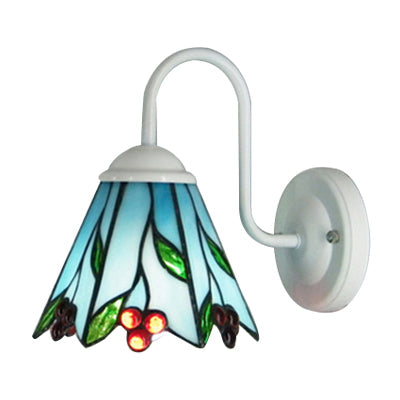 Lisslune | Blue Glass Lily Wall Light Tiffany 1 Head White Wall Lamp Lighting for the Living Room