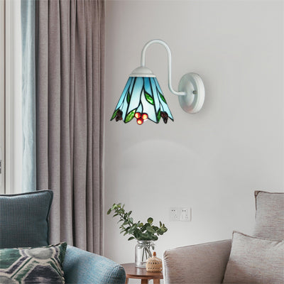 Lisslune | Blue Glass Lily Wall Light Tiffany 1 Head White Wall Lamp Lighting for the Living Room