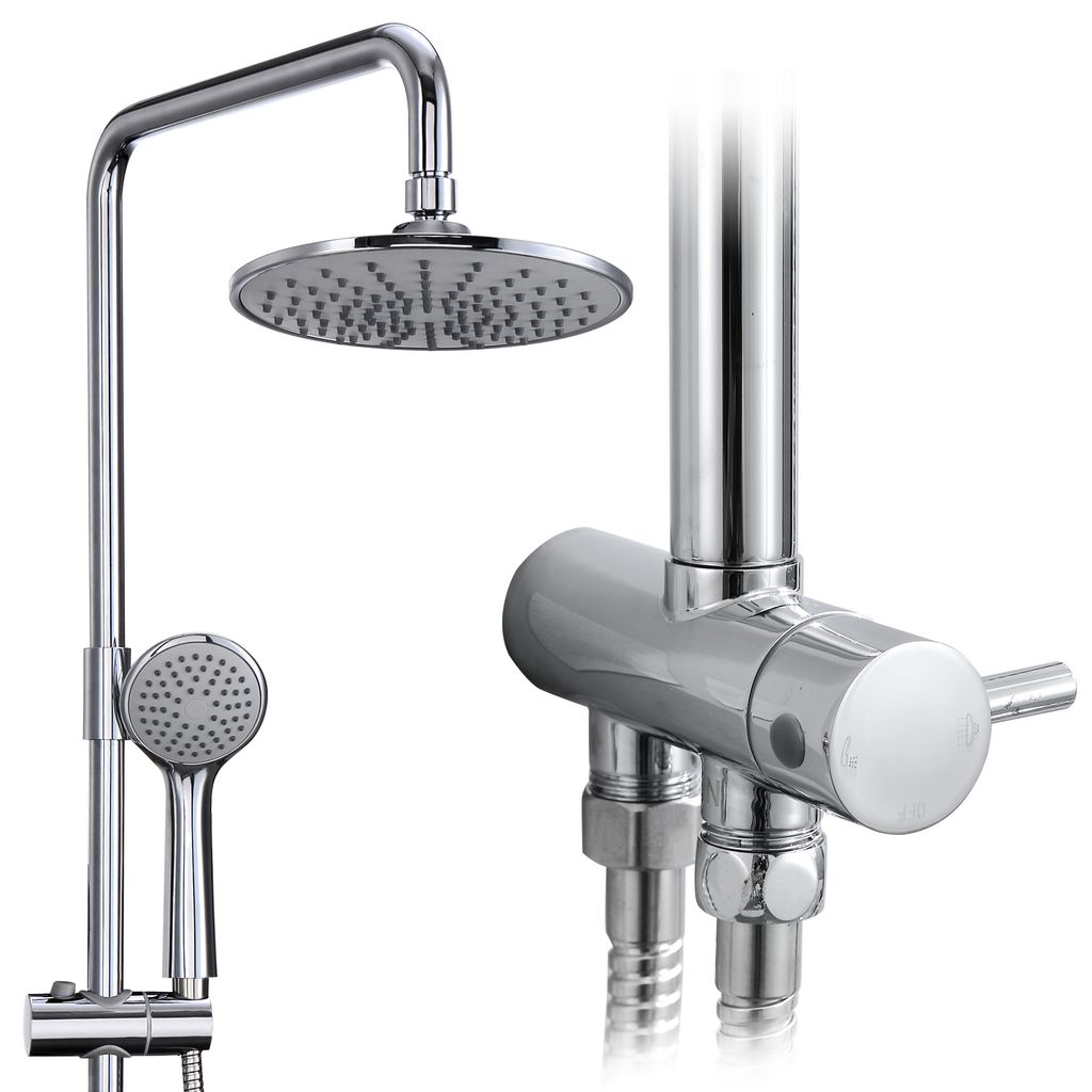Lisslune | Shower system without faucet, rain shower with stainless steel round shower head, chrome overhead shower rod shower set shower column set SUS304