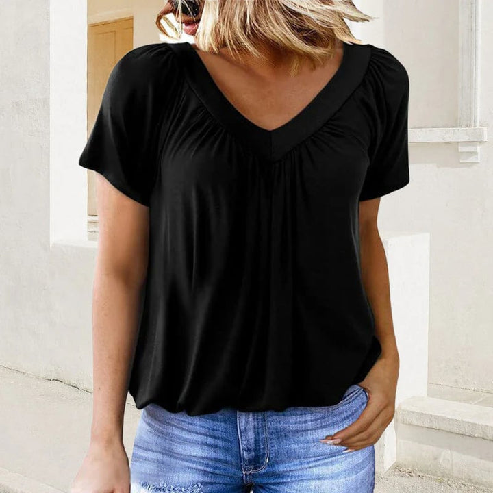 Lisslune | Women's Casual Pleated V-Neck Short-Sleeve Top