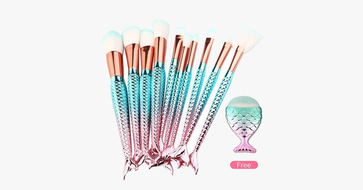 Lisslune | Mermaid Makeup Brush Set with FREE Contour Brush - Professional Cosmetic Brush for Eyeshadow, Eyeliner, Blush & Concealer