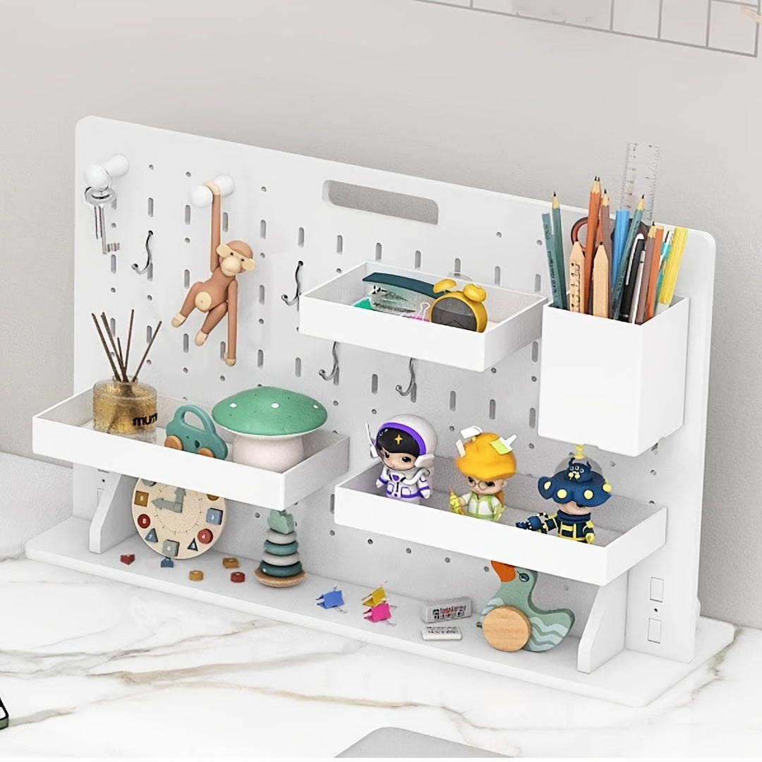 Lisslune | Ein Set aus bohrlosem Nagelbrett-Lagerset (einschließlich Zubehör) Multifunktionaler Desktop-Organizer, geeignet für Schlafsaal, Büroaufbewahrung, einfach zu installieren Hochwertige PVC-Holz-Kunststoff-Platte, praktisches Regal, Loc