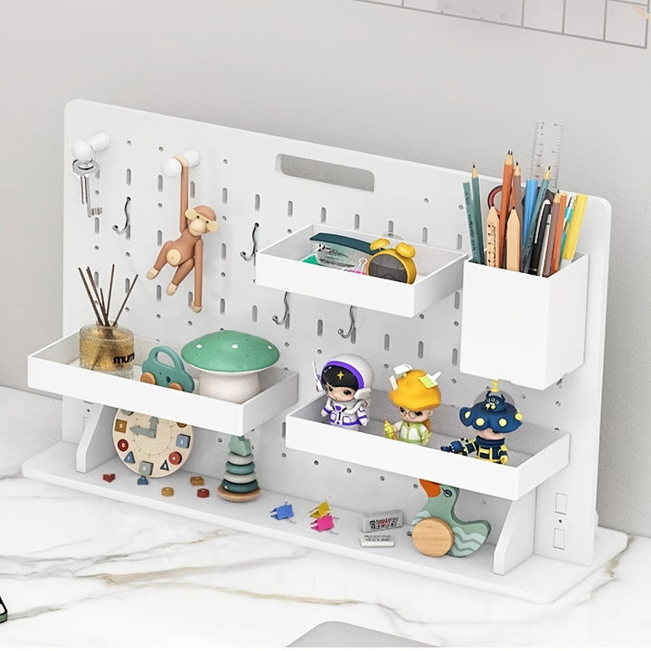 Lisslune | Ein Set aus bohrlosem Nagelbrett-Lagerset (einschließlich Zubehör) Multifunktionaler Desktop-Organizer, geeignet für Schlafsaal, Büroaufbewahrung, einfach zu installieren Hochwertige PVC-Holz-Kunststoff-Platte, praktisches Regal, Loc
