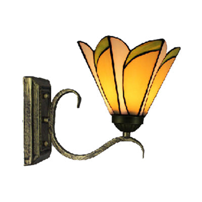 Lisslune | Yellow conical wall lamp 1 head Tiffany glass wall sconce in antique bronze for the study