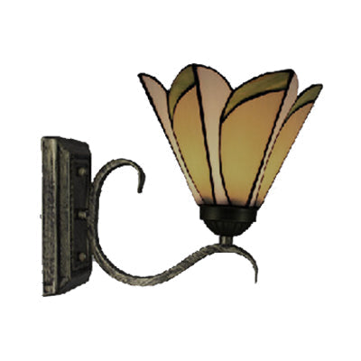 Lisslune | Yellow conical wall lamp 1 head Tiffany glass wall sconce in antique bronze for the study